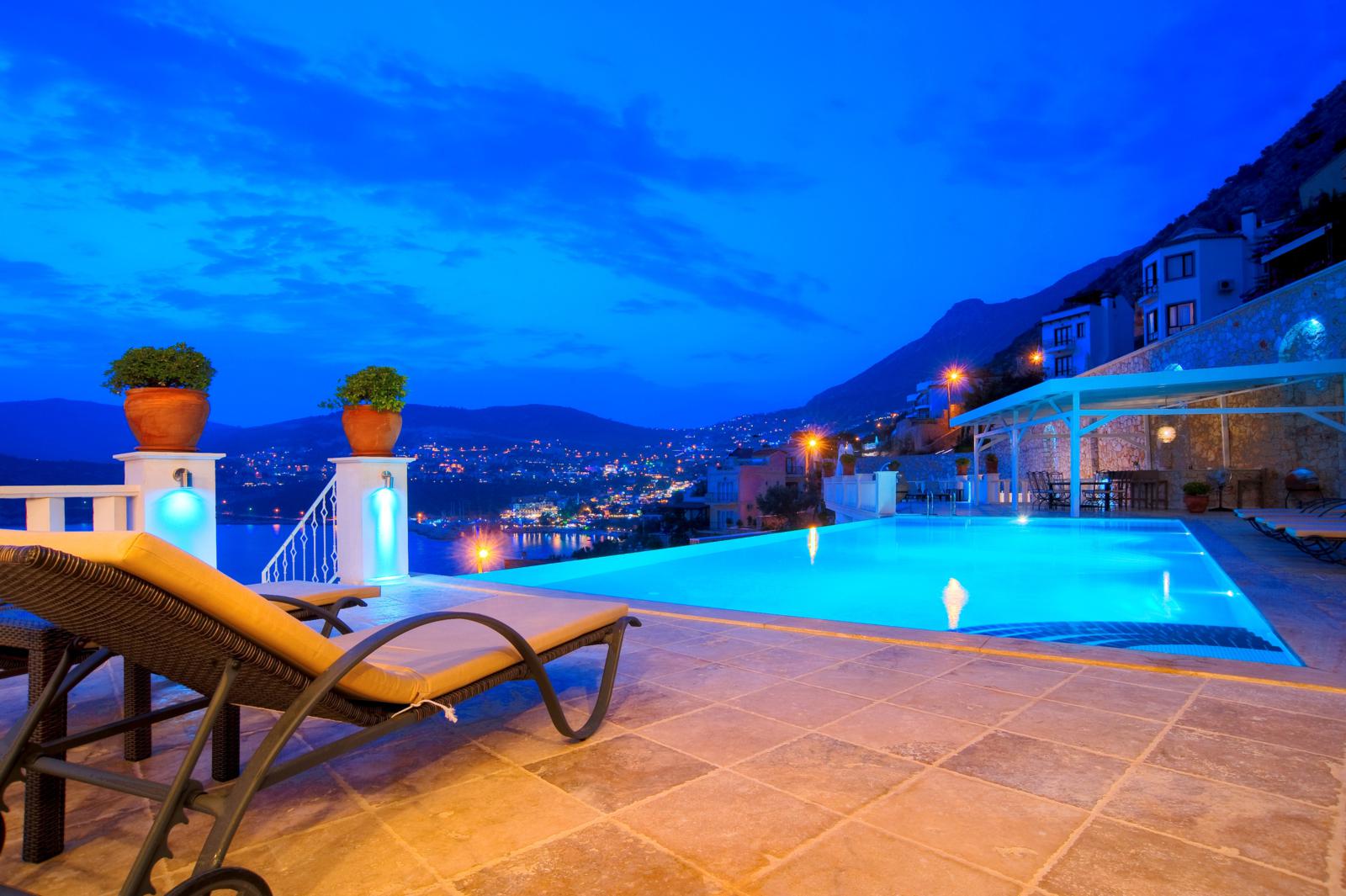 Terrace lit up at dusk